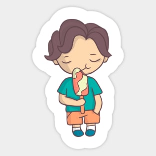 Boy eating ice-cream colored Sticker